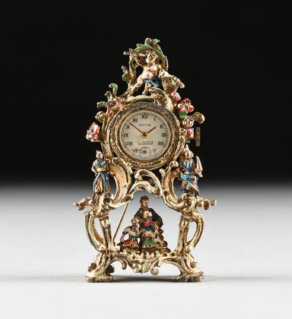 A CONTINENTAL MINIATURE ENAMELED SILVER GILT BROOCH (1 of 4)