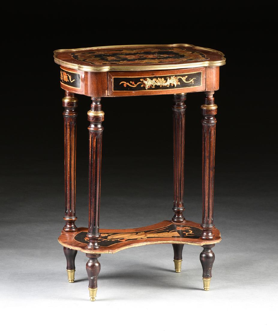 A NAPOLEON III STYLE INLAID BRASS MOUNTED SIDE TABLE, (1 of 6)