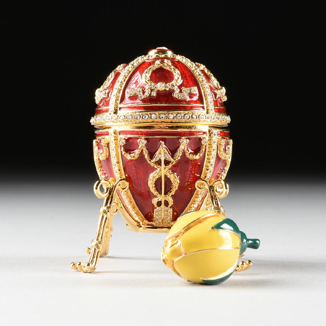 A FABERGE INSPIRED EGG ORNAMENT IN THE "ROSEBUD EGG" (1 of 6)