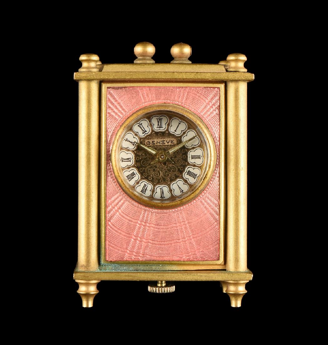A SWISS PINK GUILLOCHÉ ENAMELED COPPER GILT METAL (1 of 1)