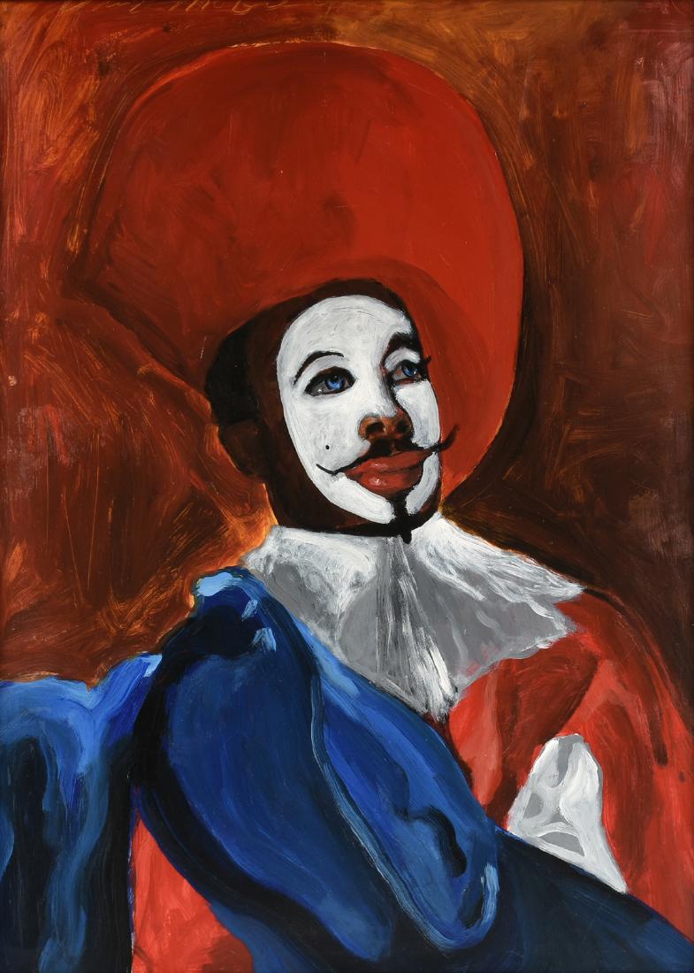 DAVID MCGEE (American b. 1962) A PAINTING, "Velasquez: DAVID MCGEE (American b. 1962) A PAINTING, "Velasquez Man in White Face," oil on paper, signed U/L. 34" x 20"