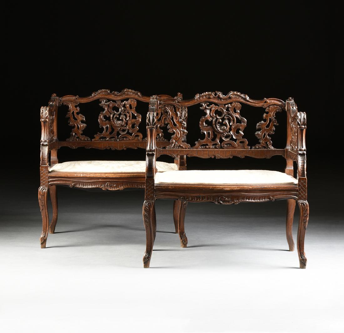 A PAIR OF ITALIAN ROCOCO STYLE CARVED WALNUT BOUDOIR (1 of 8)