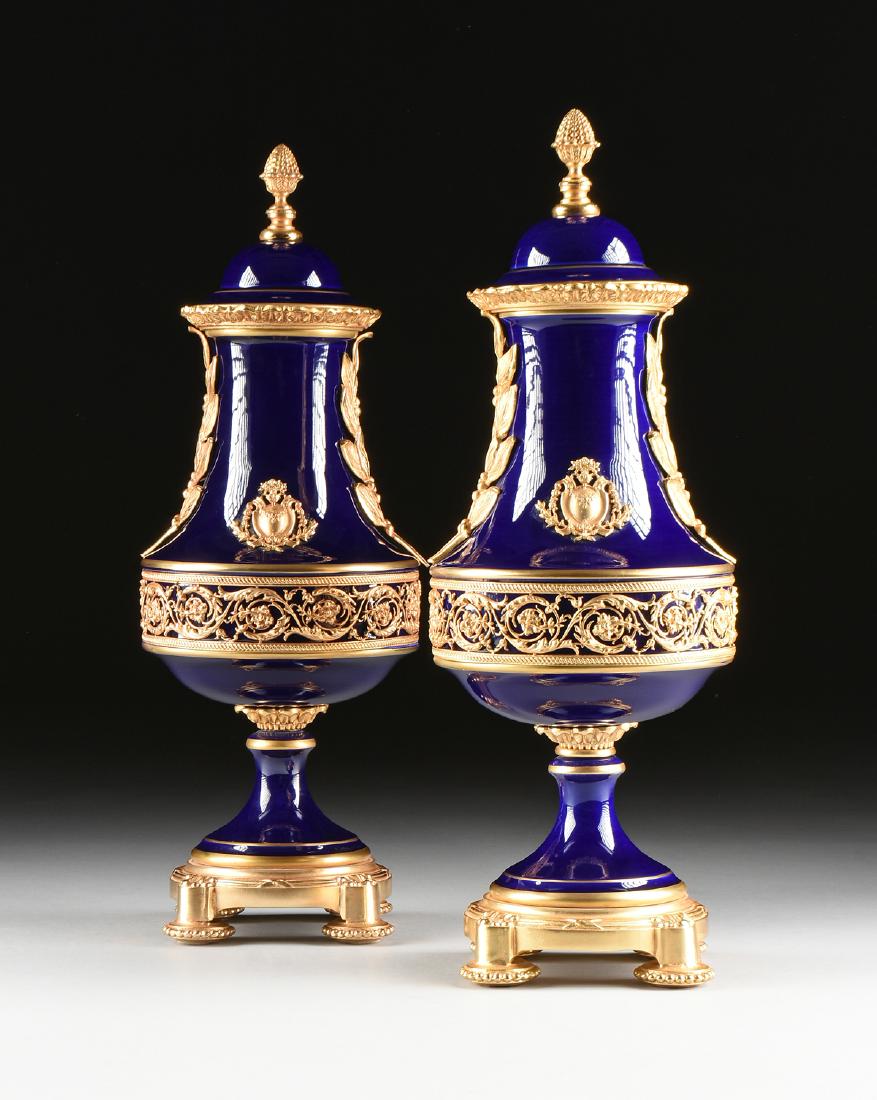 A PAIR OF SÈVRES STYLE NEOCLASSICAL GILT BRONZE MOUNTED (1 of 10)