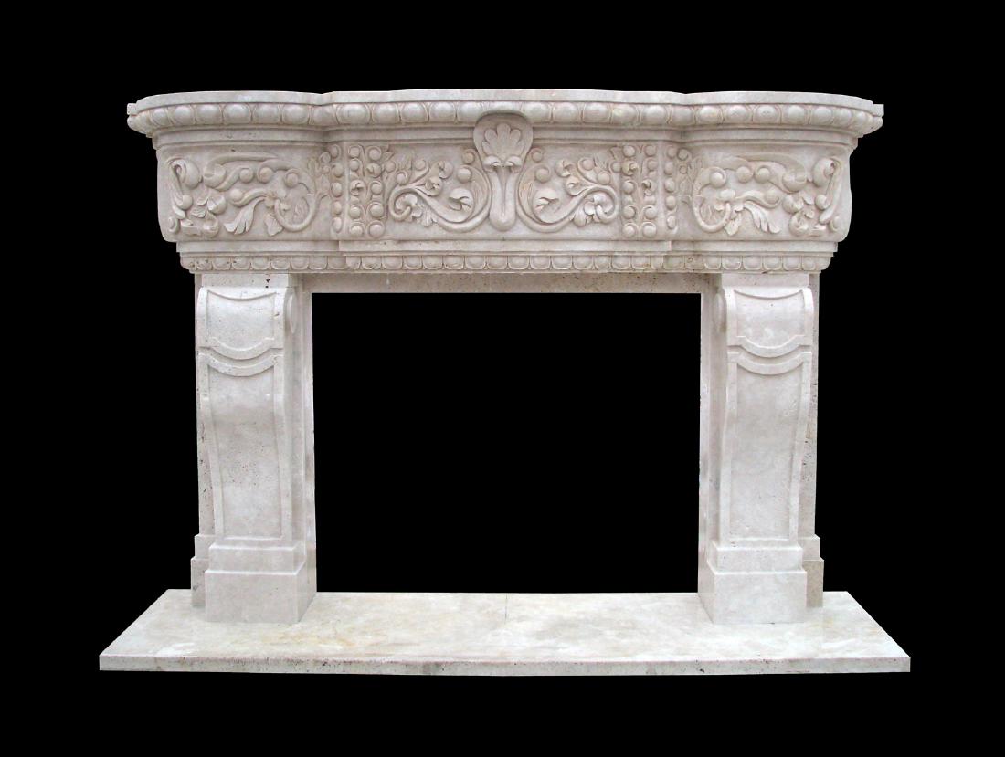 A LOUIS XVI STYLE TRAVERTINE FIREPLACE SURROUND, IN THE (1 of 1)