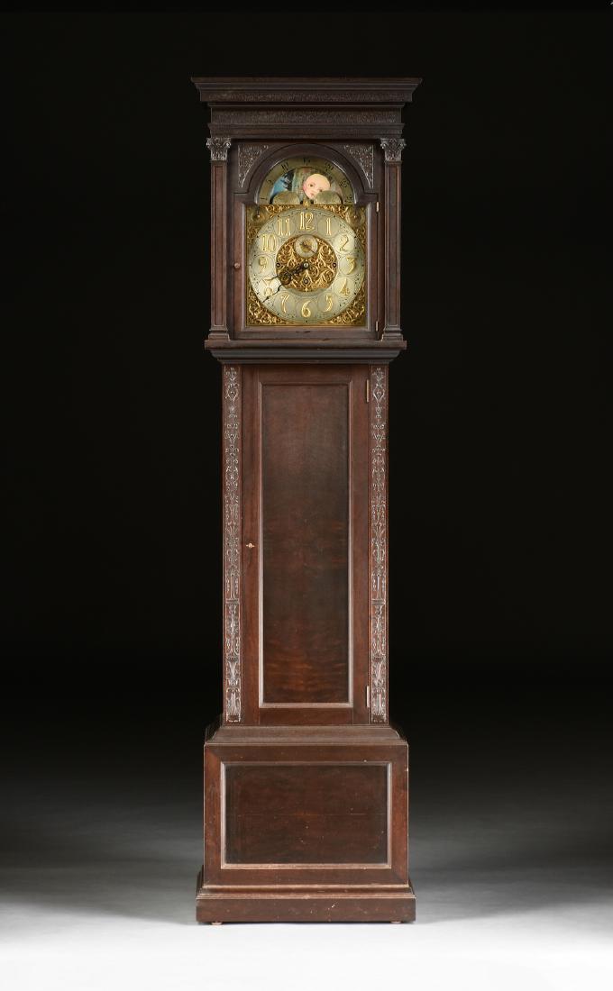 A WALNUT TALL CASE TUBULAR CHIME CLOCK, IN THE ENGLISH (1 of 11)