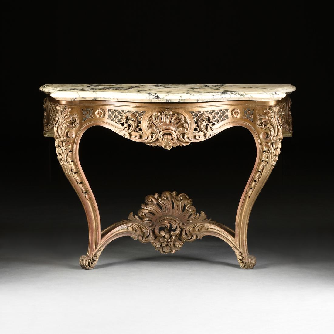 A LOUIS XV STYLE ROCOCO REVIVAL GILTWOOD MARBLE TOP (1 of 7)