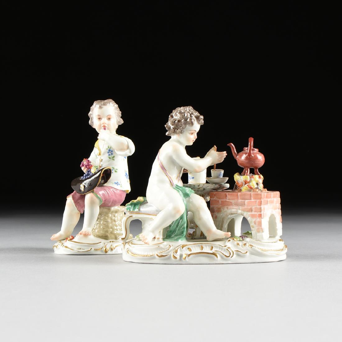 A GROUP OF TWO MEISSEN STYLE PORCELAIN FIGURINES, (1 of 15)