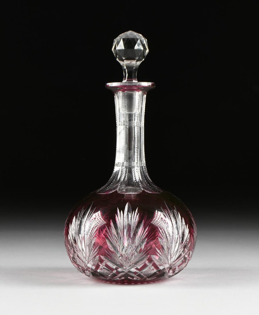 A VAL ST. LAMBERT DOUBLE CASED CRANBERRY GLASS CUT TO (1 of 6)