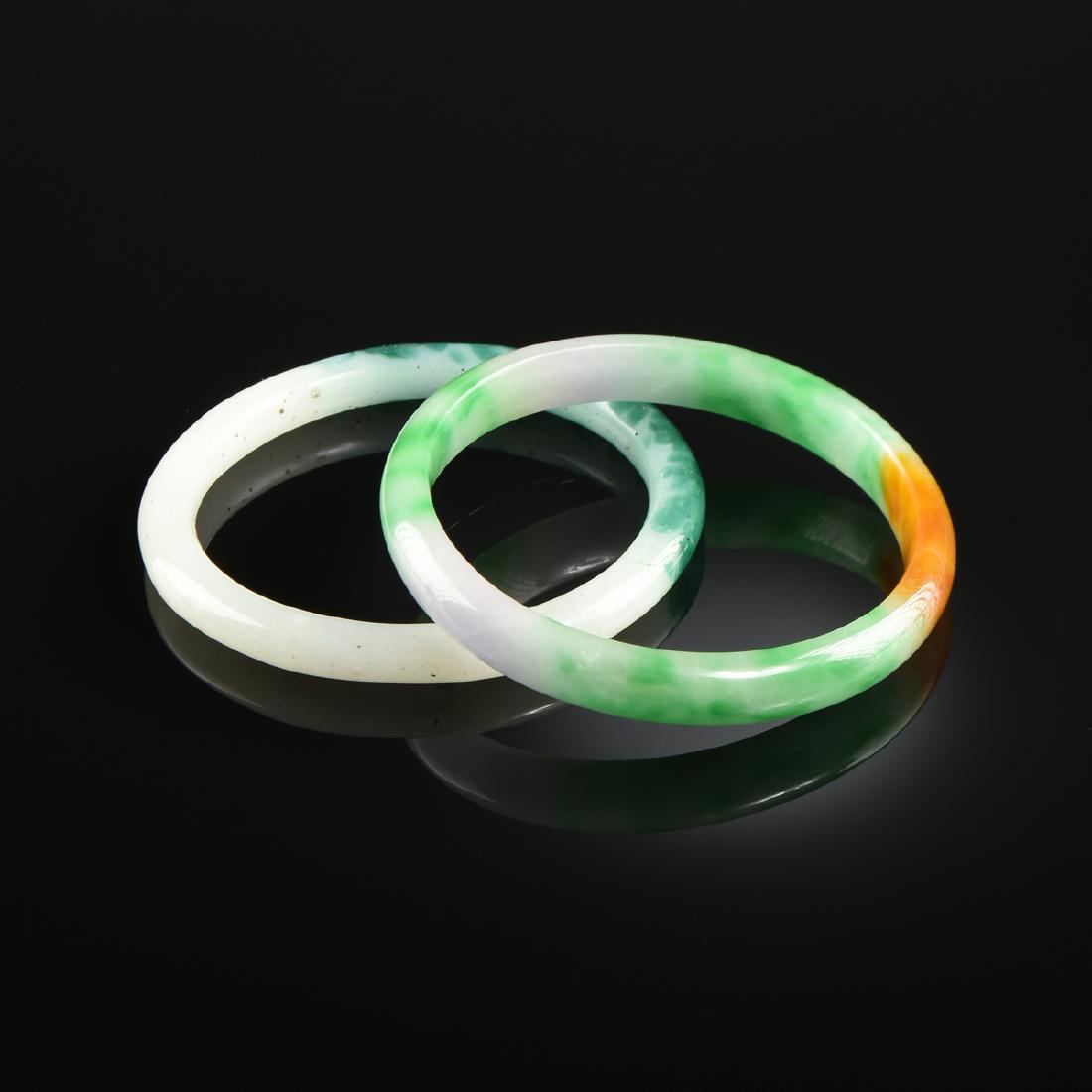 A GROUP OF TWO CHINESE JADE BANGLES, MODERN, (1 of 1)