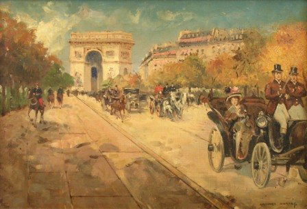 EDOUARD CORTES (French 1882-1969) A PAINTING, "Par: EDOUARD CORTES (French 1882-1969) A PAINTING, "Parisian Street Scene with Carriage," oil on canvas, signed. 15" x 21 3/4". Framed. Provenance: Brass Door Gallery, Houston, Texas.