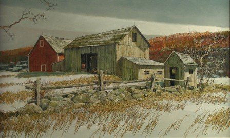 ERIC SLOANE (American 1905-1985) A PAINTING, "Wint: ERIC SLOANE (American 1905-1985) A PAINTING, "Winter of a Farm," oil on masonite, signed. 22" x 36". Framed.