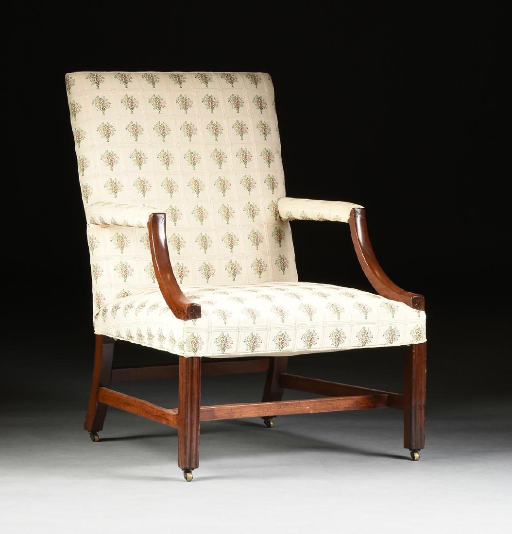A GEORGE III CHIPPENDALE STYLE WALNUT LIBRARY ARMCHAIR, (1 of 6)