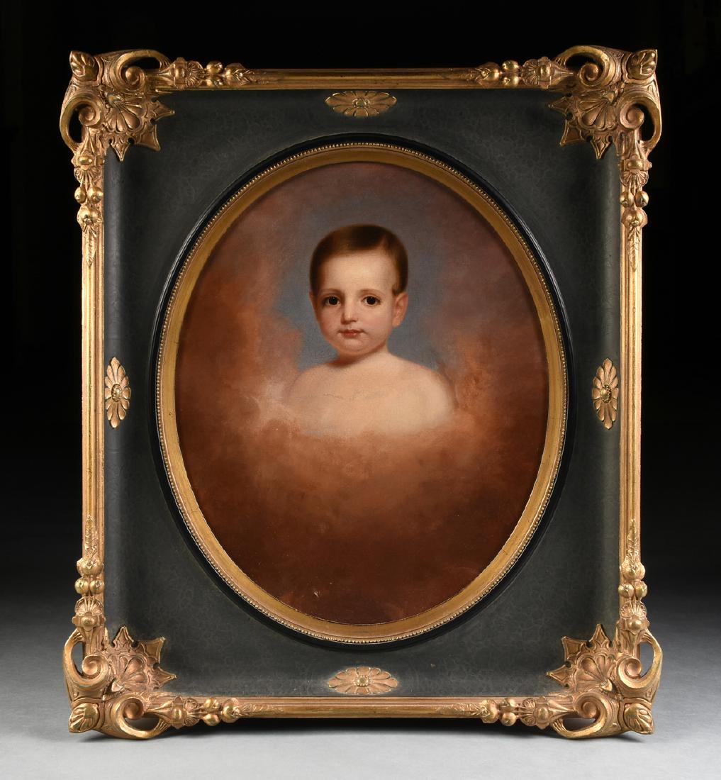 ENGLISH SCHOOL (19th Century) A PAINTING, "Portrait of: ENGLISH SCHOOL (19th Century) A PAINTING, "Portrait of a Boy," oil on canvas, after William Blake's (1757-1827) Frontispiece to "Father's Memoirs of his Child," (1806), verso on frame a partial paper