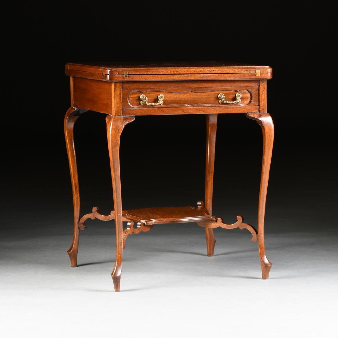 A GEORGE V MAHOGANY ENVELOPE TOP GAMES TABLE, ENGLISH, (1 of 11)