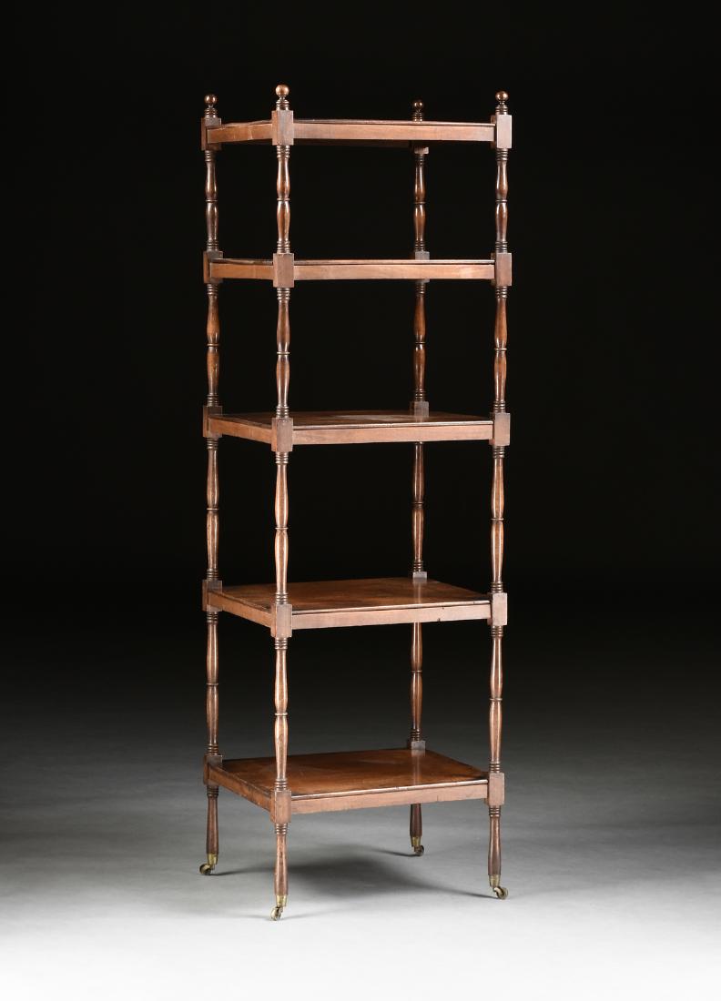 A GEORGE III STYLE MAHOGANY FIVE TIER ETAGERE, CIRCA (1 of 6)