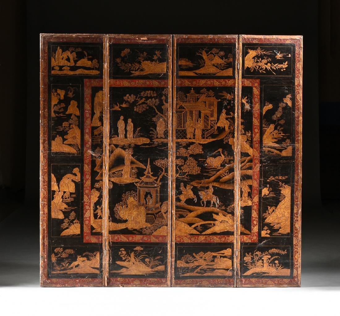 A CHINOISERIE PARCEL GILT ENAMELED EMBOSSED LEATHER (1 of 12)