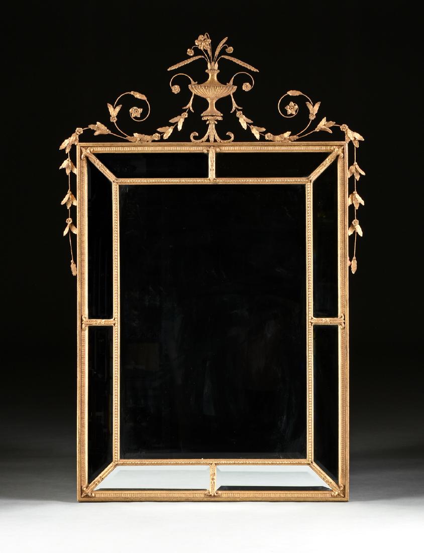 AN NEOCLASSICAL STYLE GILT COMPOSITION AND WOOD MIRROR, (1 of 4)