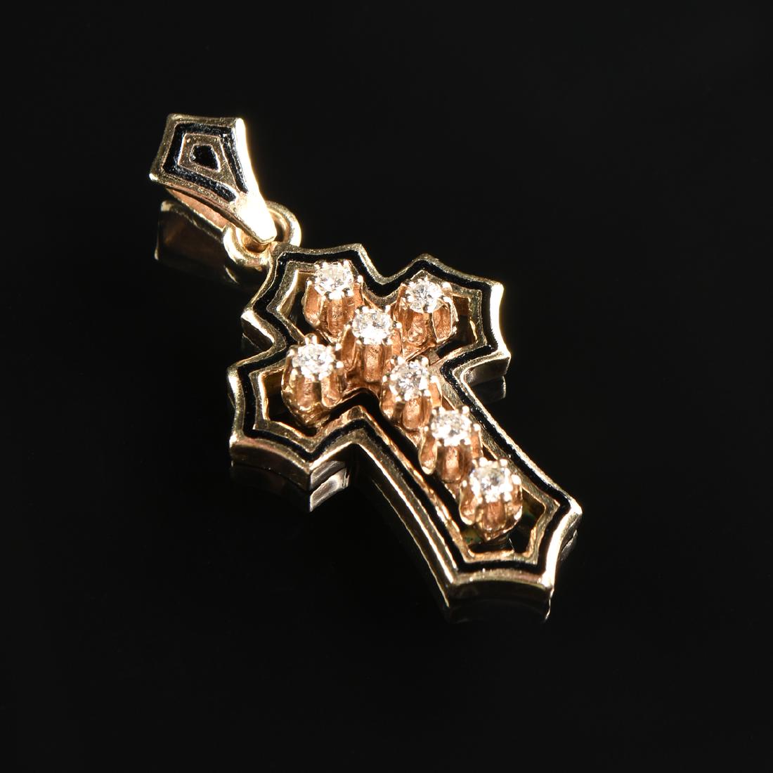 A 14K YELLOW GOLD AND DIAMOND LADY'S CROSS PENDANT, (1 of 2)