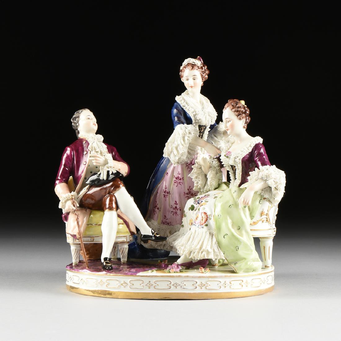 A DRESDEN PARCEL GILT ENAMELED LACE PORCELAIN FIGURAL (1 of 12)