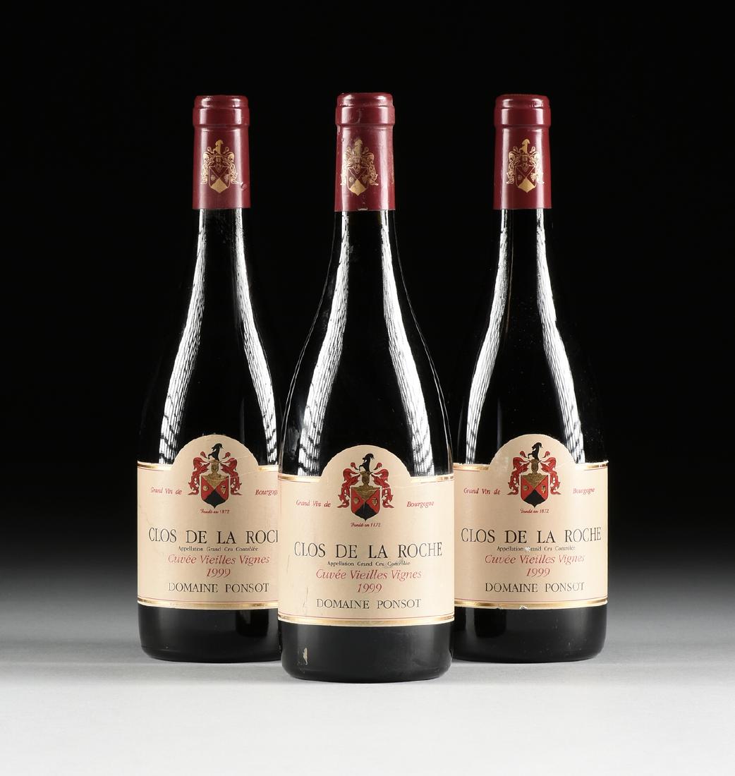 A GROUP OF THREE BOTTLES OF 1999 PONSOT CLOS DE LA: A GROUP OF THREE BOTTLES OF 1999 PONSOT CLOS DE LA ROCHE, CUVEE VIEILLES VIGNES, COTE DE NUITS, FRANCE, 750ml bottles.