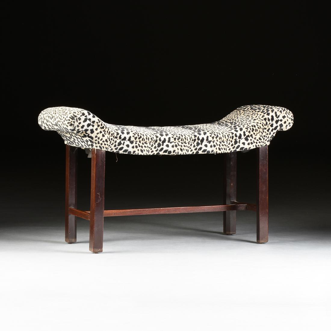 after THOMAS CHIPPENDALE (1718-1779) A GEORGE III: after THOMAS CHIPPENDALE (1718-1779) A GEORGE III (1760-1820) REGENCY STYLE MAHOGANY WINDOW STOOL, ENGLISH, 19TH CENTURY, in the Chinese Chippendale taste, the rectangular bench seat within outwardly