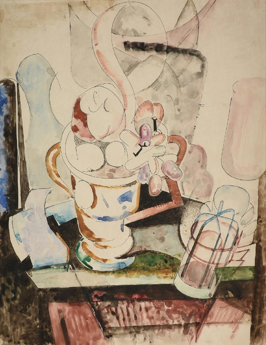 WILLIAM SOMMER (American 1867-1949) A PAINTING, "Cubist: WILLIAM SOMMER (American 1867-1949) A PAINTING, "Cubist Still Life," watercolor on paper. 13 1/2" x 10 1/2"