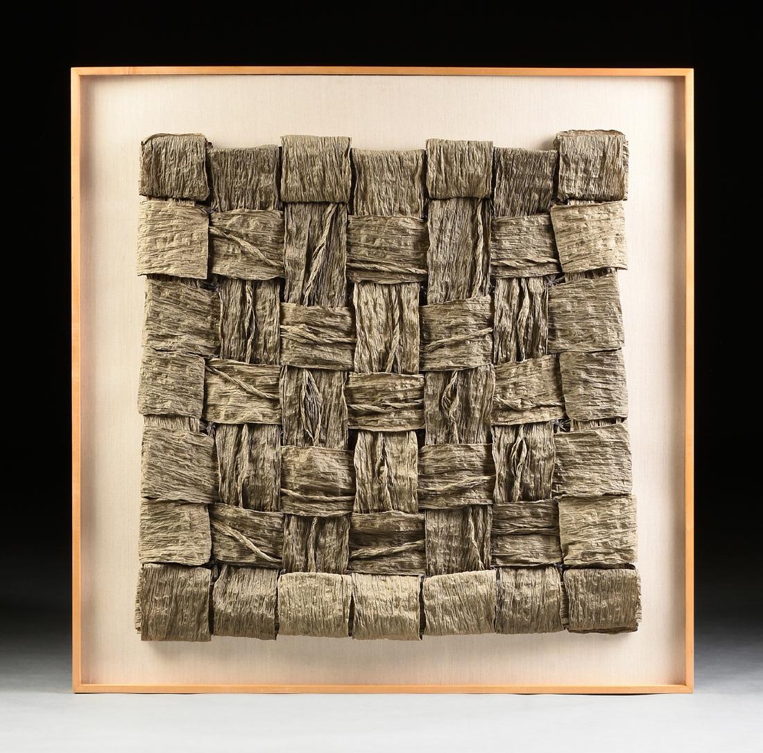 WENDY WAHL (American 20th/21st Century) A SCULPTURE,: WENDY WAHL (American 20th/21st Century) A SCULPTURE, "Root Blanket," 1996, interlaced verso paper, signed, titled and dated. 36" x 36"