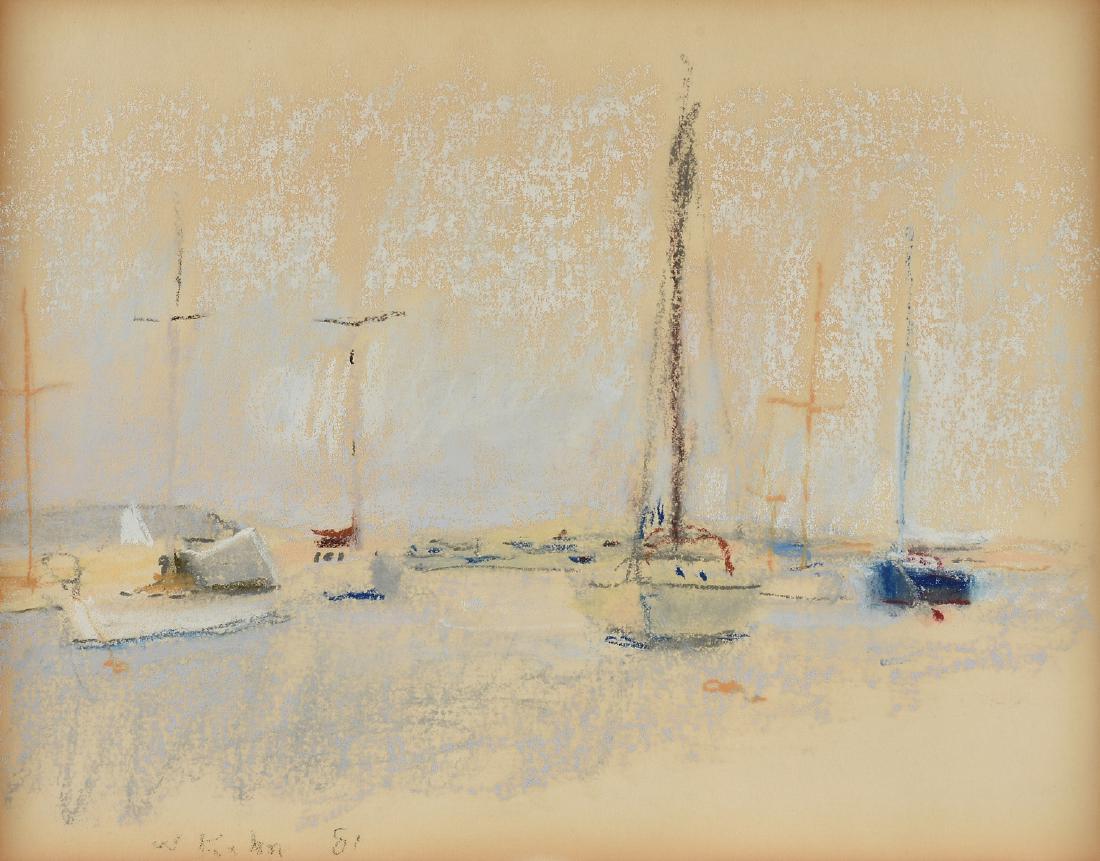 WOLF KAHN (German/American b. 1927) A DRAWING, "In: WOLF KAHN (German/American b. 1927) A DRAWING, "In Vineyard Haven Harbor," 1981, pastel on paper, signed and dated L/L, verso paper gallery label. 11" x 14" Provenance: Meredith Long & Company, Housto