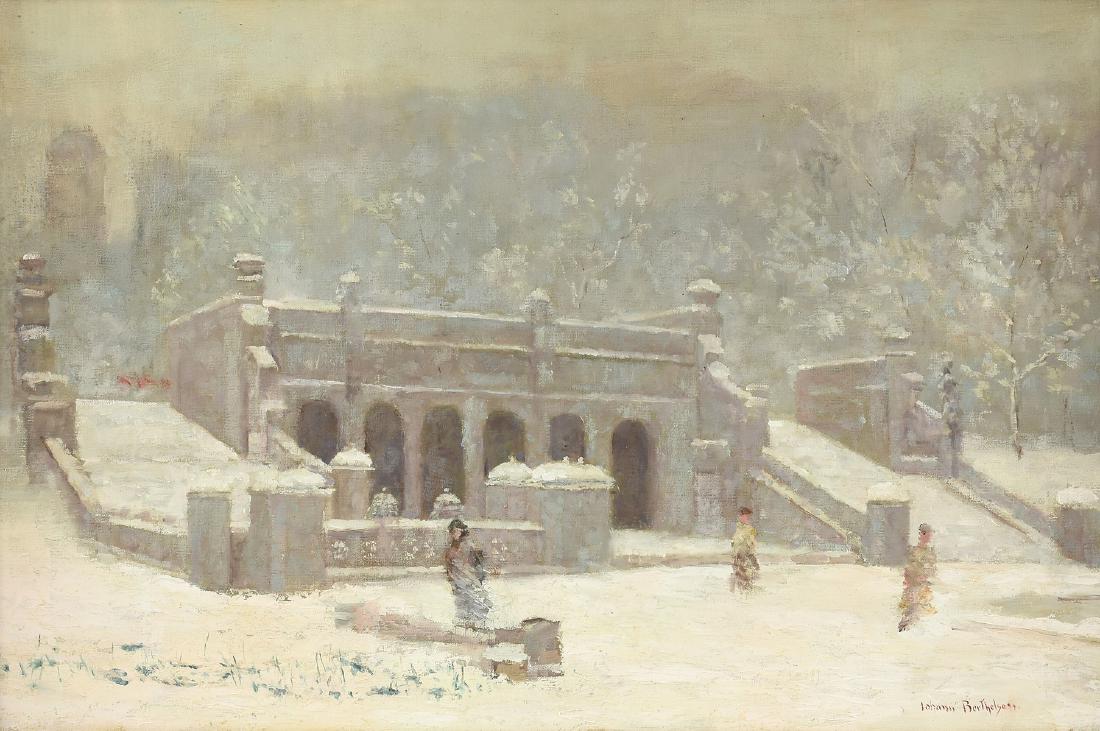 JOHANN BERTHELSEN (Danish/American 1883-1972) A: JOHANN BERTHELSEN (Danish/American 1883-1972) A PAINTING, "Bethesda Terrace, Central Park, New York," oil on canvas, signed L/R. 16" x 24"
