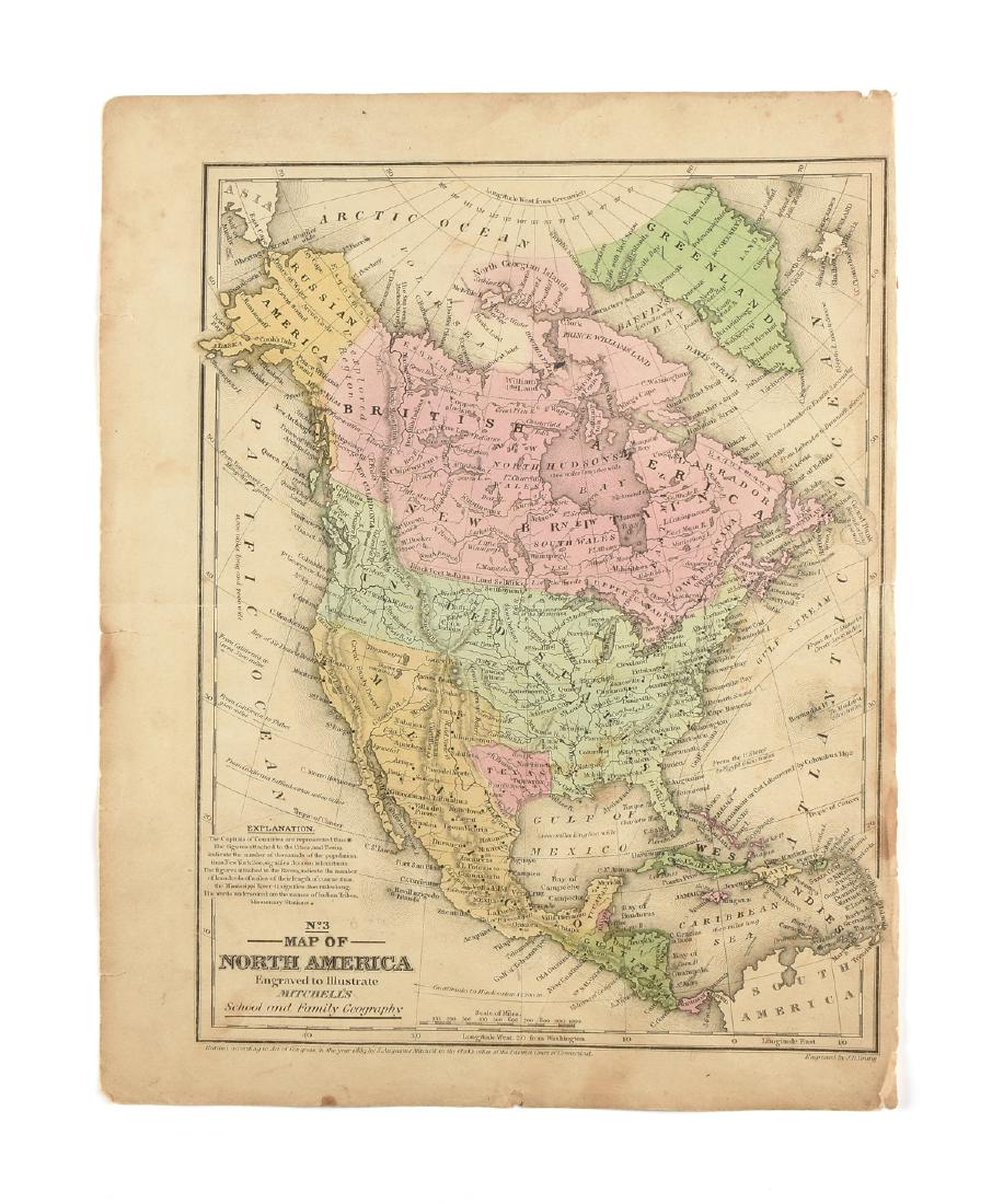 S. AUGUSTUS MITCHELL, AN ENGRAVED MAP OF NORTH AMERICA,: S. AUGUSTUS MITCHELL, AN ENGRAVED MAP OF NORTH AMERICA, HAND COLORED, 1839, for Mitchell's School and Family Geography. 10.25" x 8.25"