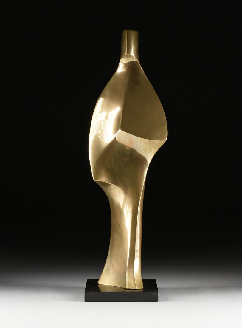 F. FAHR (20th Century) A BRONZE, "King," IN THE MODERN: F. FAHR (20th Century) A BRONZE, "King," IN THE MODERN TASTE, polished gilt bronze, signed, artist proof, "Epreuve D 'Artiste," with an envelope form mark, on a black marble base. Height: 31.00" Width