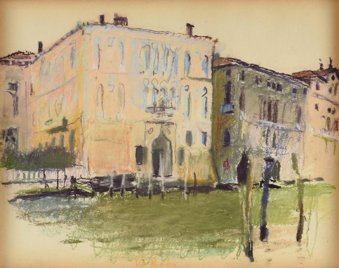 WOLF KAHN (German/American b. 1927) A DRAWING, "Venice: WOLF KAHN (German/American b. 1927) A DRAWING, "Venice Yellow House," CIRCA 1982, pastel on paper, signed center in yellow. 10.50" x 13.375"