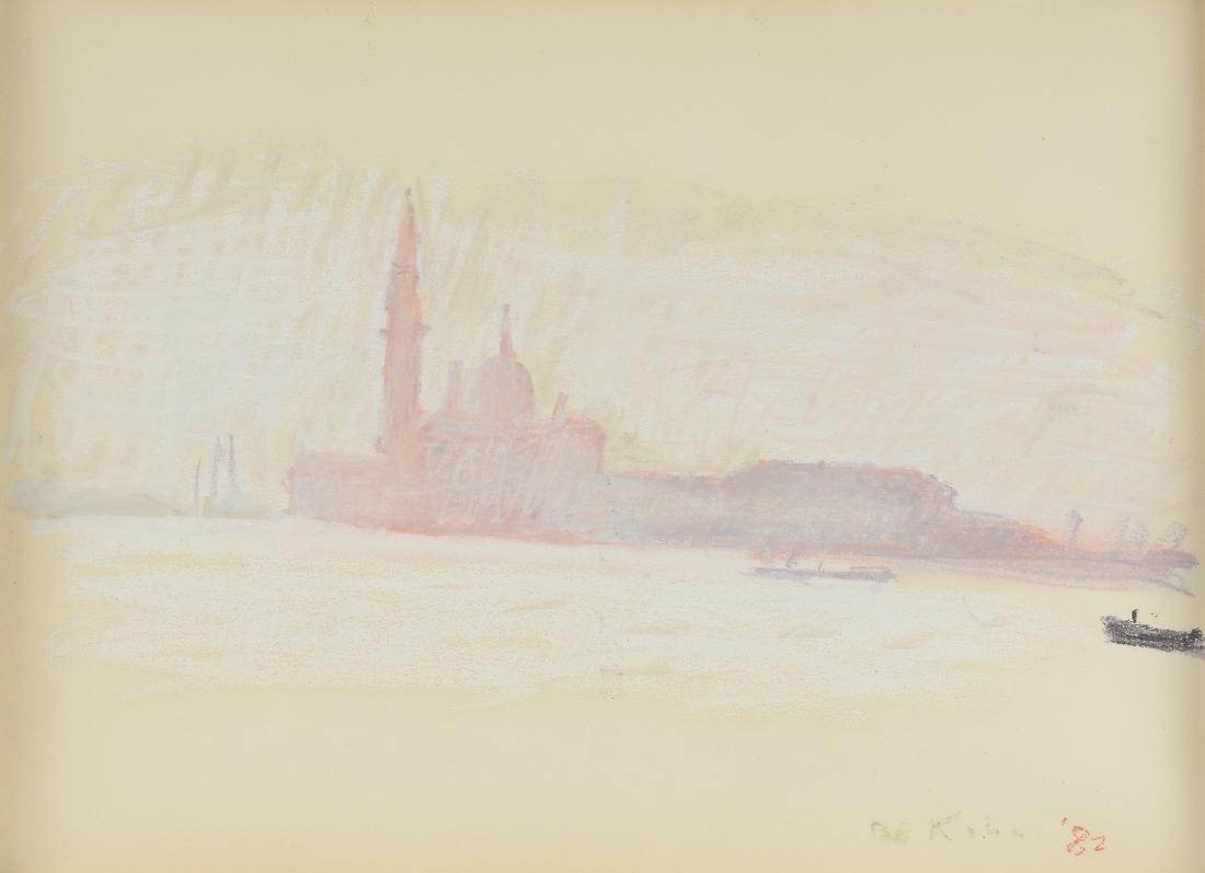 WOLF KAHN (German/American b. 1927) A DRAWING, "Early: WOLF KAHN (German/American b. 1927) A DRAWING, "Early Morning Coffee in Venice (What I saw)," 1982,pastel on paper, signed and dated L/R, verso a gallery label. 12" x 16" Provenance: Meredith Long & C