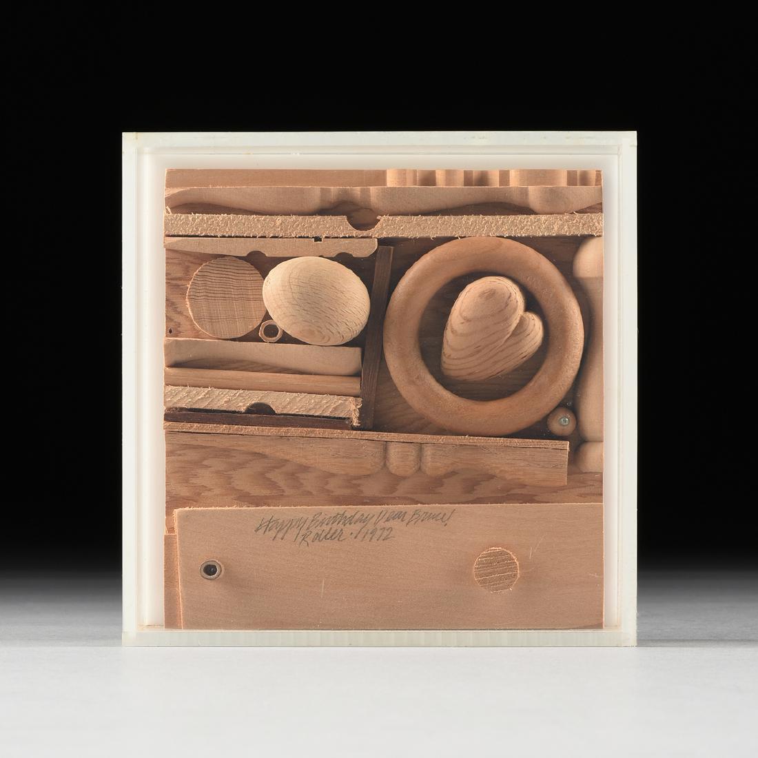 DONALD ROLLER WILSON (American b. 1938), A COLLAGE,: DONALD ROLLER WILSON (American b. 1938), A COLLAGE, "Happy Birthday Dear Bruce!," 1972, mixed media, dedication and signed in pencil, "Roller 1972." 6.25" x 5.75"