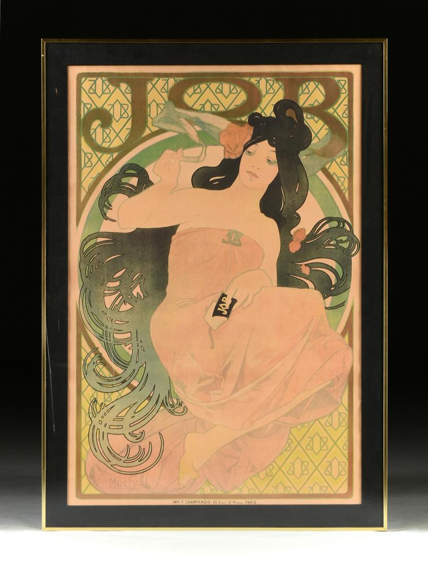 ALPHONSE MUCHA (Czechoslovakian 1860-1939) AN ART: ALPHONSE MUCHA (Czechoslovakian 1860-1939) AN ART NOUVEAU ADVERTISEMENT POSTER, "Job," CIRCA 1898, color lithograph on paper, signed "Mucha," in plate, printed by "Imp. F. Champenois, 66 Bould. St. Mi