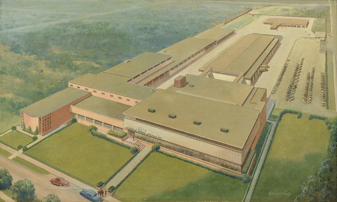 WILBUR KURTZ (American 1882-1967) A PAINTING, "Houston: WILBUR KURTZ (American 1882-1967) A PAINTING, "Houston Coca Cola Bottling Co.," 1950, oil on canvas, signed and dated L/R. 24" x 40 1/4" Note: Wilber G. Kurtz was a historian and artist whose knowledg