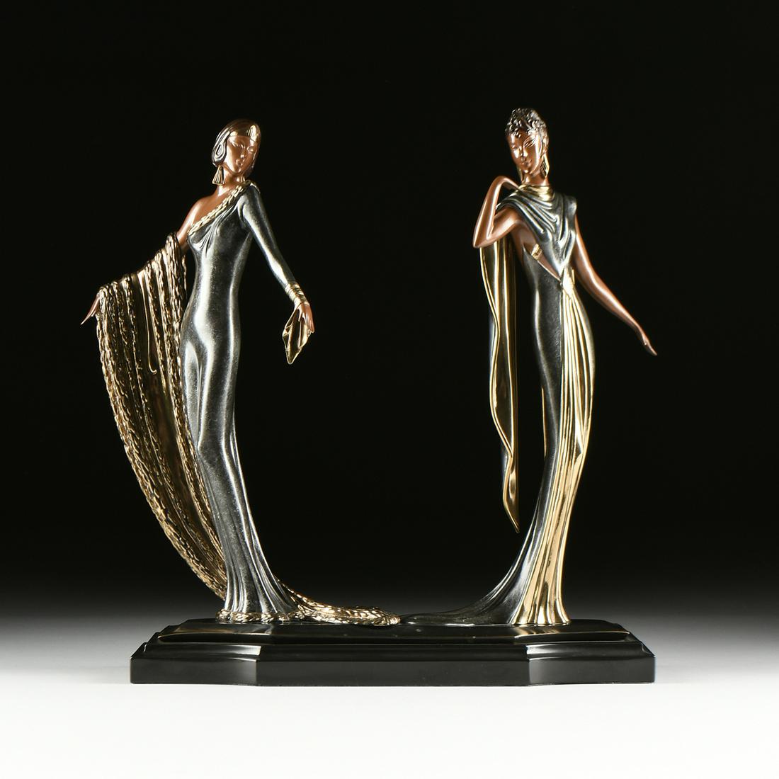 ERTÉ (ROMAIN DE TIRTOFF) (Russian/French 1892-1990) A: ERTÉ (ROMAIN DE TIRTOFF) (Russian/French 1892-1990) A SCULPTURE, "DUETTO," cold painted bronze, signed in bronze, base impressed, "SEVEN ARTS LTD., LONDON," special edition 473/500. Height: 18 1/
