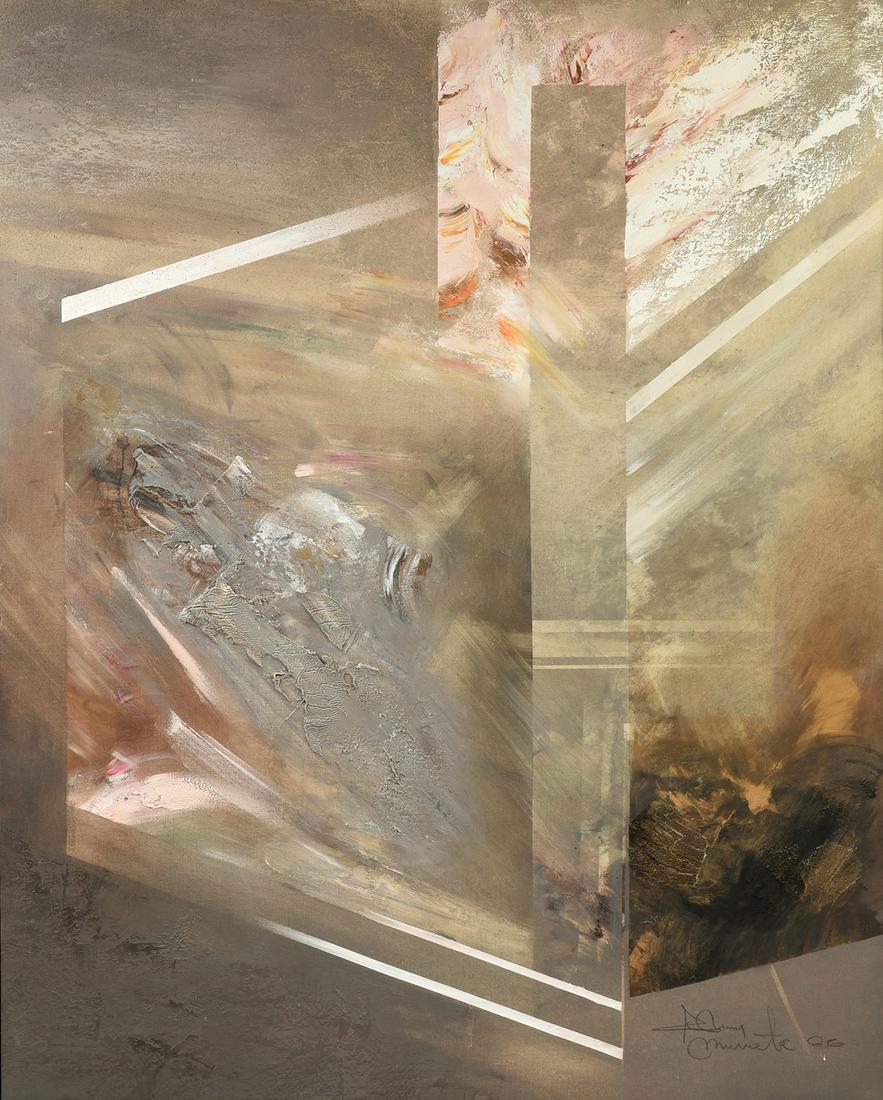 GUSTAVO ARIAS MURUETA (Mexican 1923-2019) "La Huida de: GUSTAVO ARIAS MURUETA (Mexican 1923-2019) "La Huida de Venus, " 1986, oil on canvas, signed L/R, verso a gallery label. 49" x 39 1/2" Provenance: Gerhard Wurzer Gallery, Houston, Texas.
