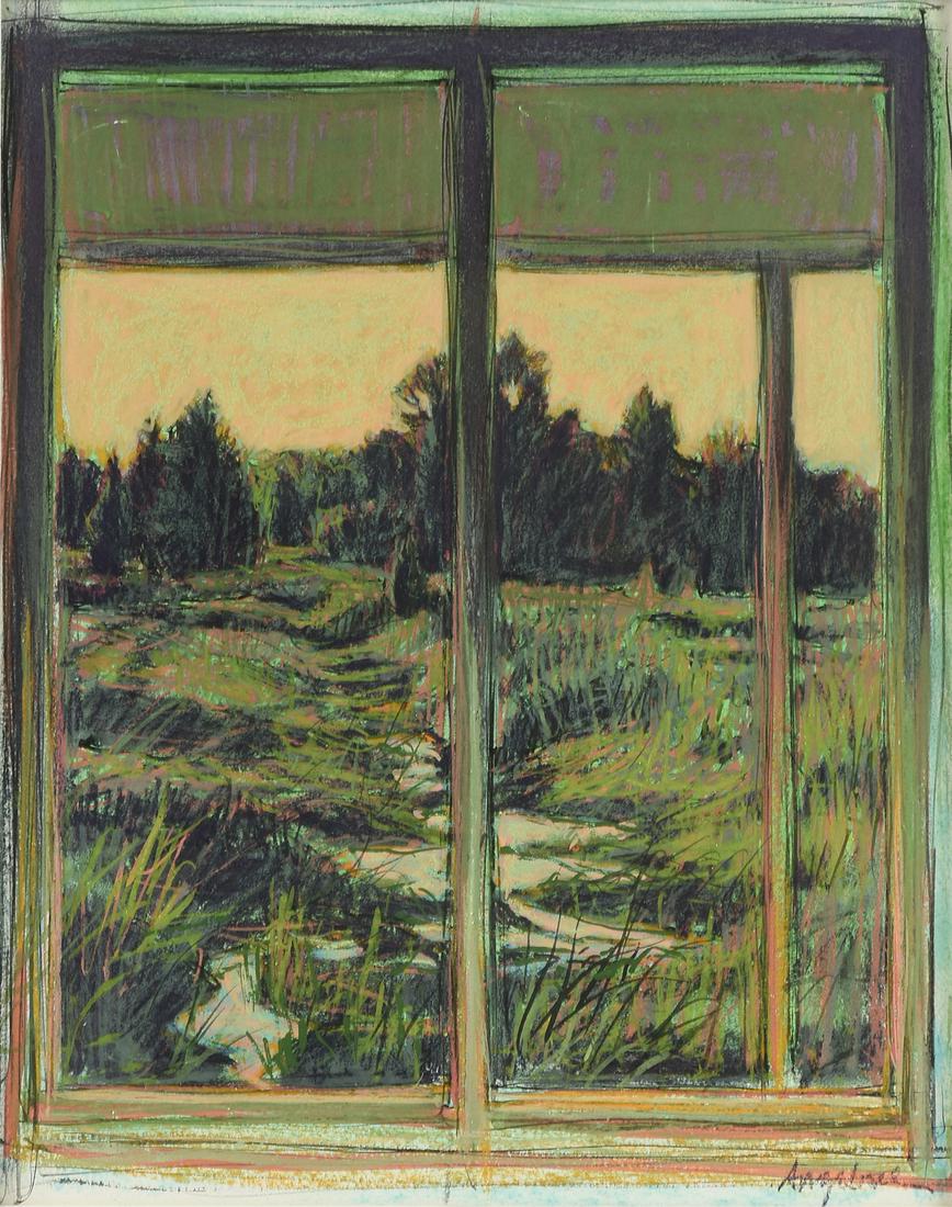 WILLIAM ANZALONE (American/Texas b. 1935) A PAINTING,: WILLIAM ANZALONE (American/Texas b. 1935) A PAINTING, "Grassy Marsh through a Window," 2006, pastel and gouache on paper, signed L/R. 15" x 11" Provenance: Meredith Long & Co., Houston, Texas.