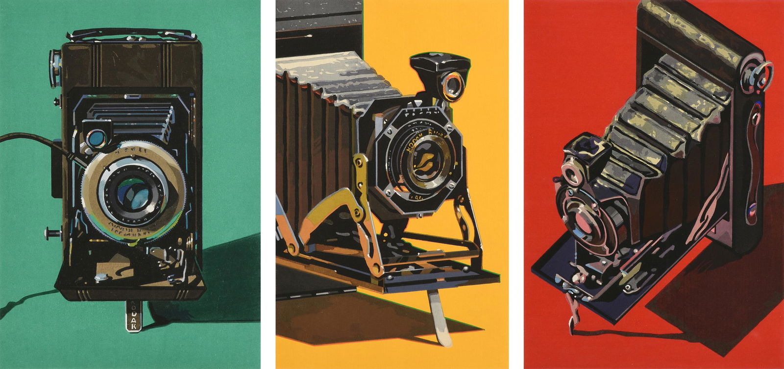 ROBERT COTTINGHAM (American b. 1935) A GROUP OF THREE: ROBERT COTTINGHAM (American b. 1935) A GROUP OF THREE SCREEN PRINTS, "Diomatic," "Bimat," "Hawk-Eye," on paper, signed and dated L/R "2000," edition 21/35 L/L in pencil. 15" x 10 3/4"