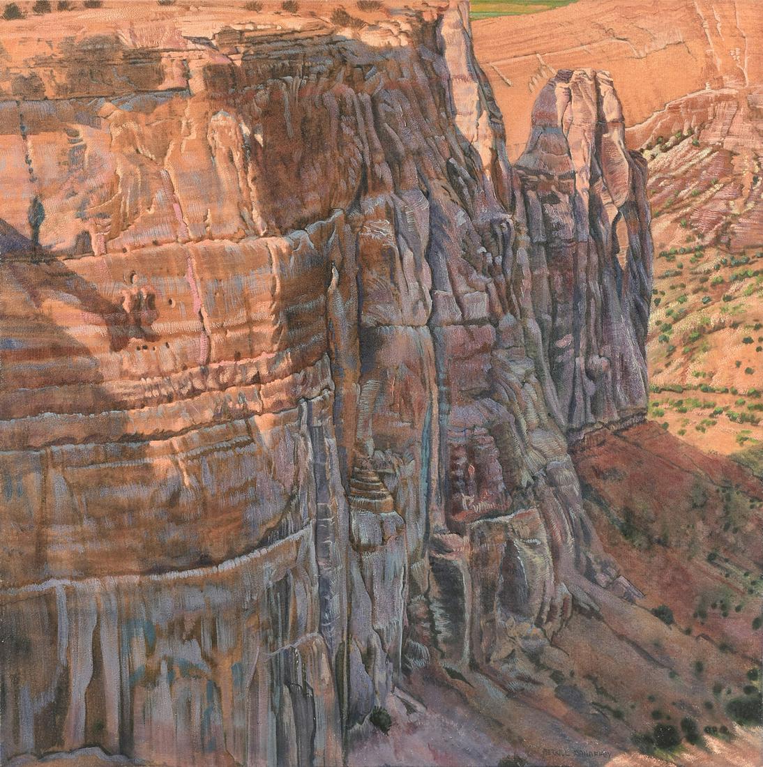 MERRILL DEAN MAHAFFEY (American b. 1937) A PAINTING,: MERRILL DEAN MAHAFFEY (American b. 1937) A PAINTING, "North Wall (Colo. Nat'l Mon.)," oil on canvas, signed L/R, "MERRILL MAHAFFEY," verso signed, titled, dated, placed, and with collection stickers. 