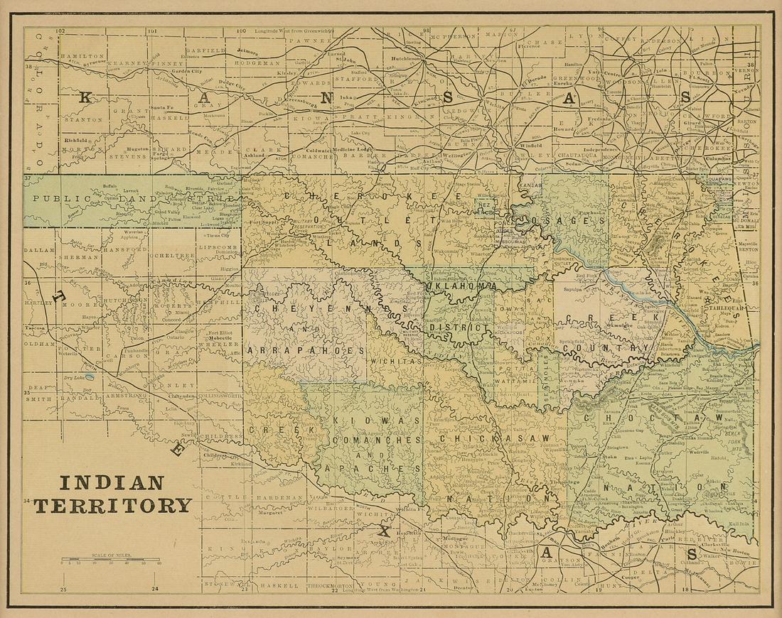 AN ANTIQUE MAP OF OKLAHOMA, "Indian Territory," Feb 15, 2020