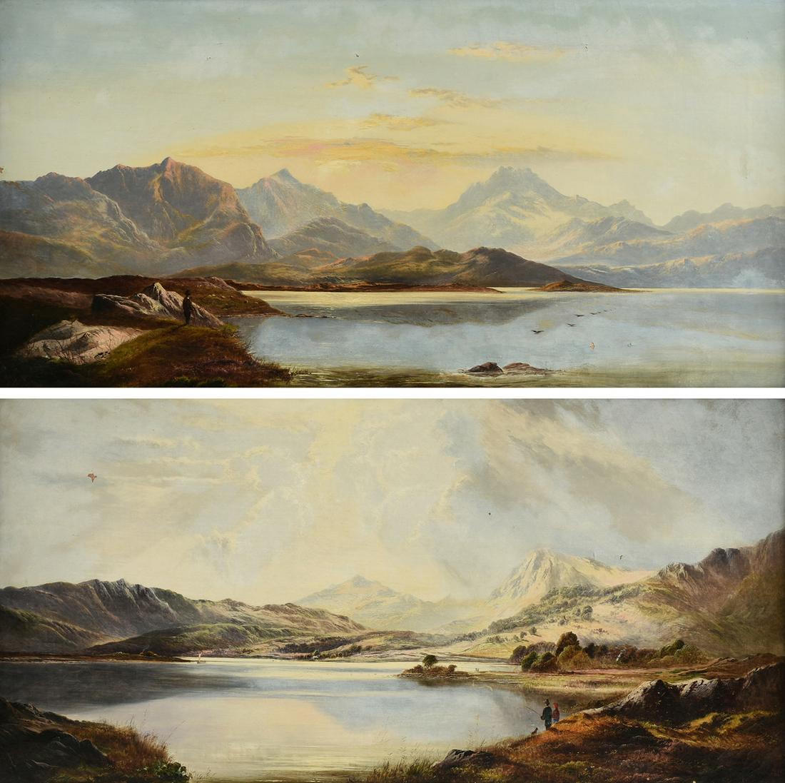 CHARLES EDWARD LESLIE (English 1839-1886) A PAIR OF: CHARLES EDWARD LESLIE (English 1839-1886) A PAIR OF PAINTINGS, "Rydal Water," AND "Loch Freuchie," oil on canvas, each signed and dated respectively L/R and L/L, verso titled and signed in p