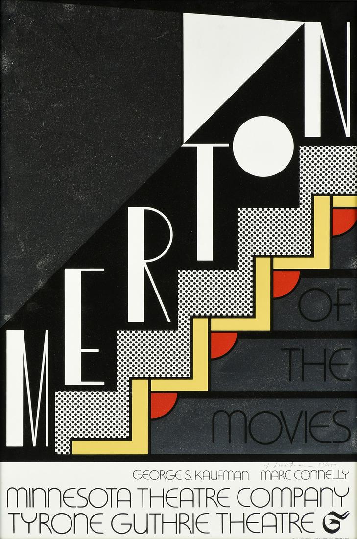 ROY LICHTENSTEIN (American 1923-1997) A PRINT, "Merton: ROY LICHTENSTEIN (American 1923-1997) A PRINT, "Merton of the Movies," 1968, color screenprint on silver foil, edition numbered 87/450, printed by Fine Creations, Inc., and published by Lincoln 
