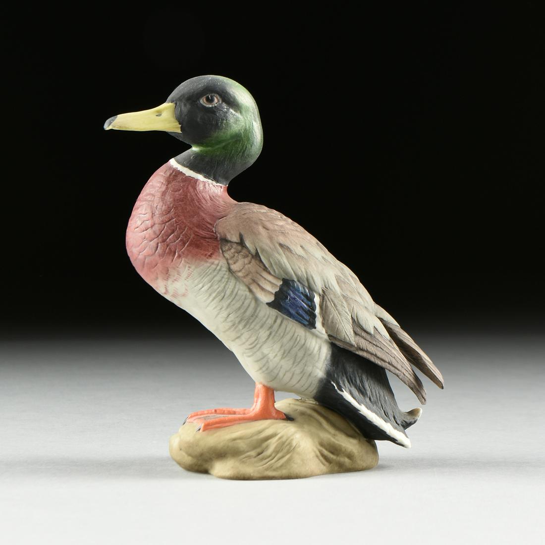 A BOEHM SCULPTURE, "Mallard Drake," UNITED STATES,: A BOEHM SCULPTURE, "Mallard Drake," UNITED STATES, hand painted bisque porcelain, number 40174, verso maker's mark. Height: 6.25" Width: 2.50" Depth: 5.50"