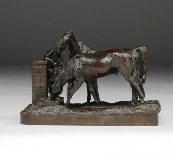 ALEXEI PETROVICH GRACHEV (Russian 1780-1850) A BR: ALEXEI PETROVICH GRACHEV (Russian 1780-1850) A BRONZE SCULPTURE, "Watering the Horses," signed "Grachev" in Cyrillic, inscribed with the foundry name "Fabr. C.F. Woerfell." Rich brown patina. Height: