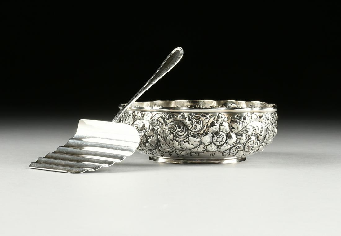 A BUCCELLATI "PARMA" SILVER ASPARAGUS SERVER AND A: A BUCCELLATI "PARMA" SILVER ASPARAGUS SERVER AND A THEODORE A. KOHN REPOUSSÉ SILVER BOWL, EACH MARKED, the Buccellati "Parma" sterling silver asparagus server, marked "BUCCELLATI STERLING ITALY,"