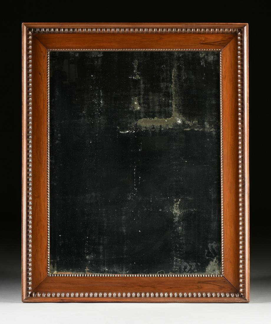 A LARGE ANTIQUE AMERICAN ROSEWOOD MIRROR, MID 19TH: A LARGE ANTIQUE AMERICAN ROSEWOOD MIRROR, MID 19TH CENTURY, a handsome and understated mirror with an old rectangular mirror plate enclosed by large beaded trim and a conforming flat panel border with