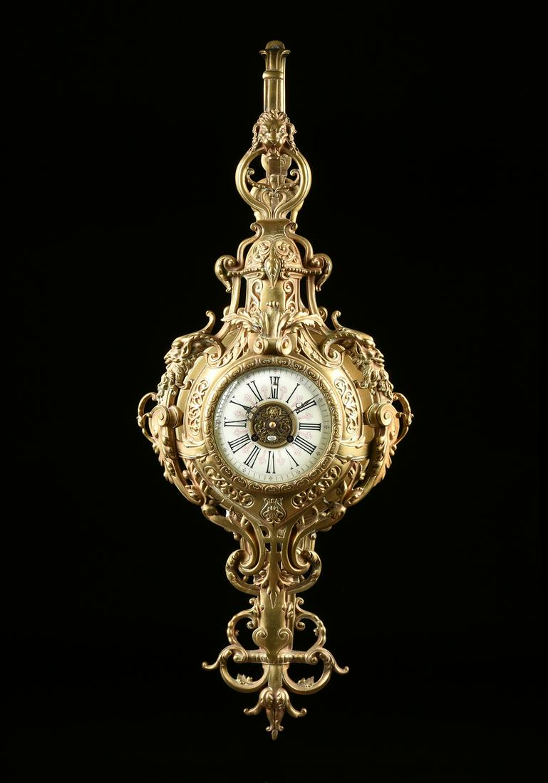 A RENAISSANCE REVIVAL BRONZE CARTEL CLOCK, BY LE FEBVRE: A RENAISSANCE REVIVAL BRONZE CARTEL CLOCK, BY LE FEBVRE FILS, PARIS, FRANCE, MID 19TH CENTURY, the white enamel ring dial with stylized black Roman chapters and cut steel hands over twin key escapemen