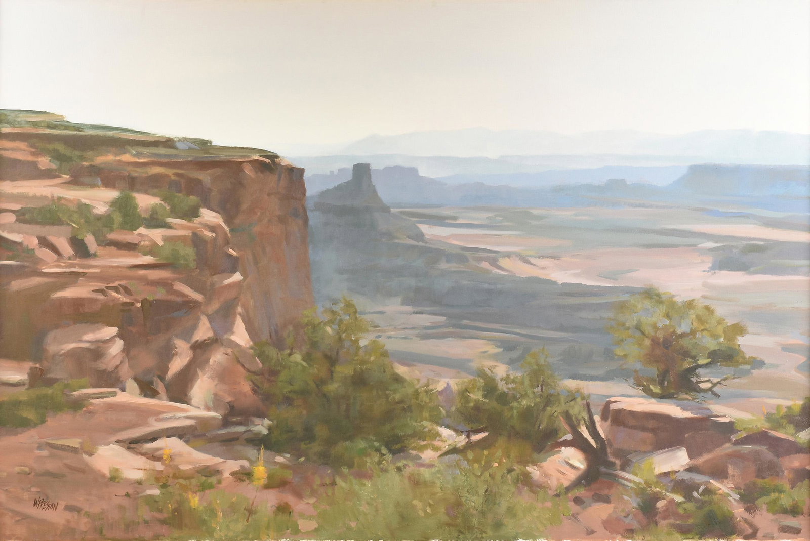 WILLIAM E. PRESTON (American 1930-2015) A PAINTING,: WILLIAM E. PRESTON (American 1930-2015) A PAINTING, "Canyon View," acrylic on canvas, signed L/L. 39 1/2" x 60" Provenance: Property from a Corporate Art Collection